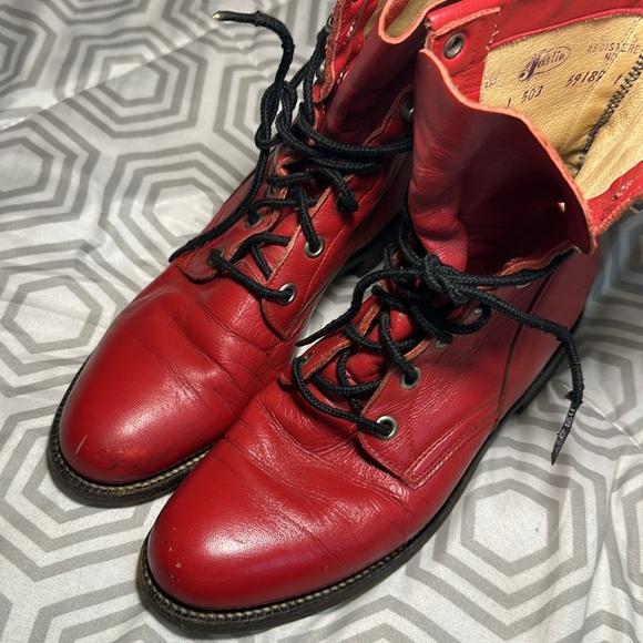 Justin red leather lace up boot sz 5 B - Picture 9 of 11